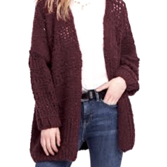 wine colored cardigan